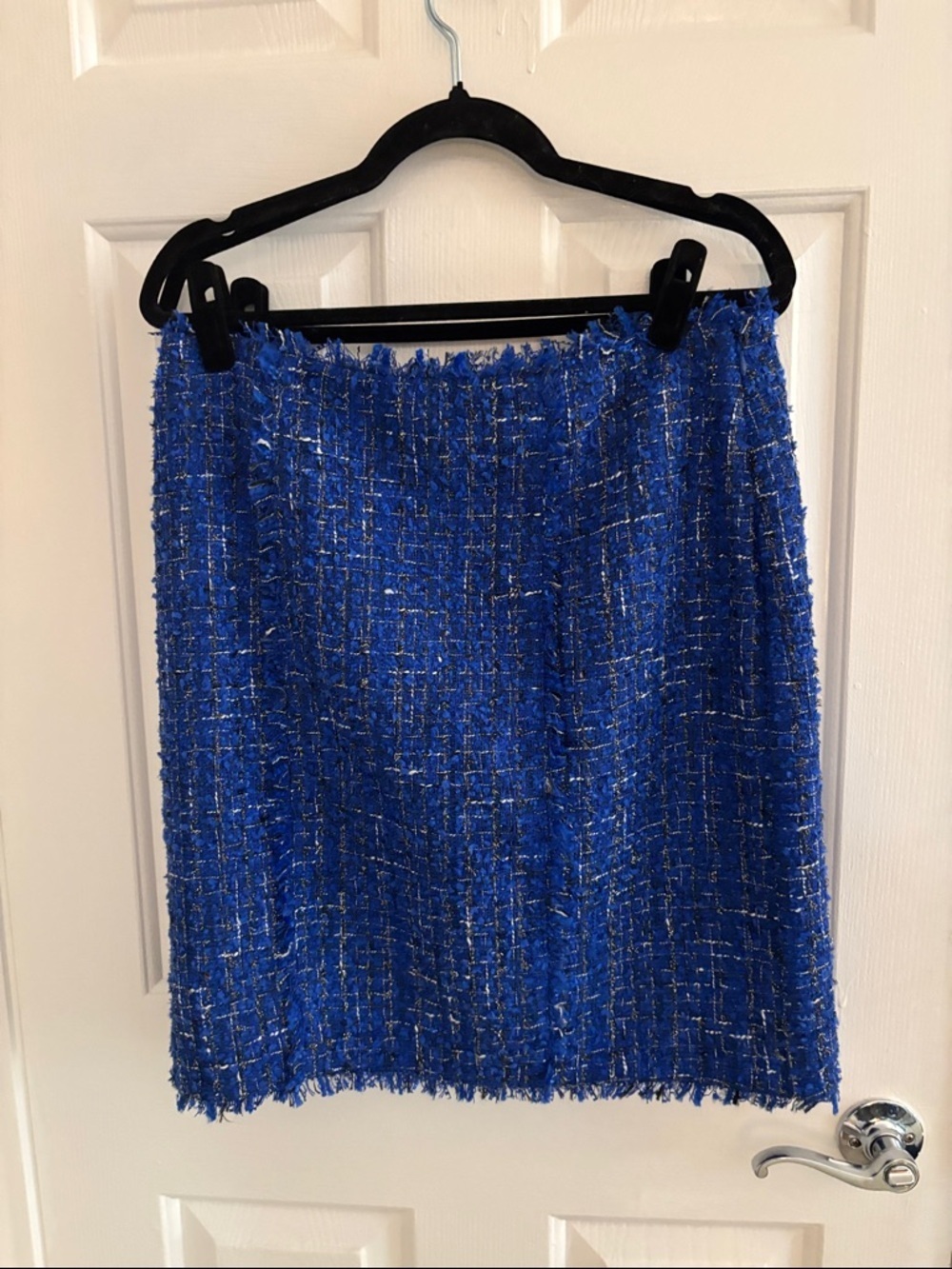 INC International Concepts Blue Metallic Thread Tweed Mini Skirt
